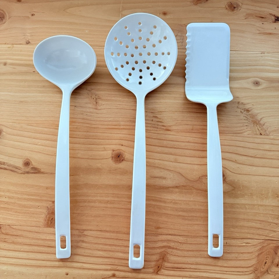 Vintage Copco Melamine Kitchen Utensil Set Ladle Slotted Spoon Turner White